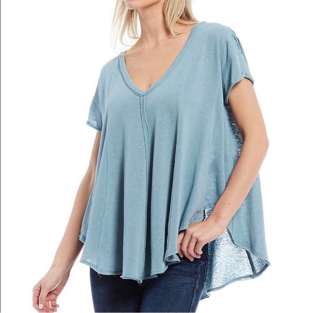 Free People We The Free Sammie V-Neck Oversized T-Shirt in Ocean Day